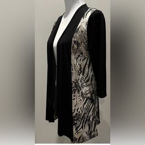 Women’s Travelers Collection by Chicos Black and Animal Print Open Cardigan